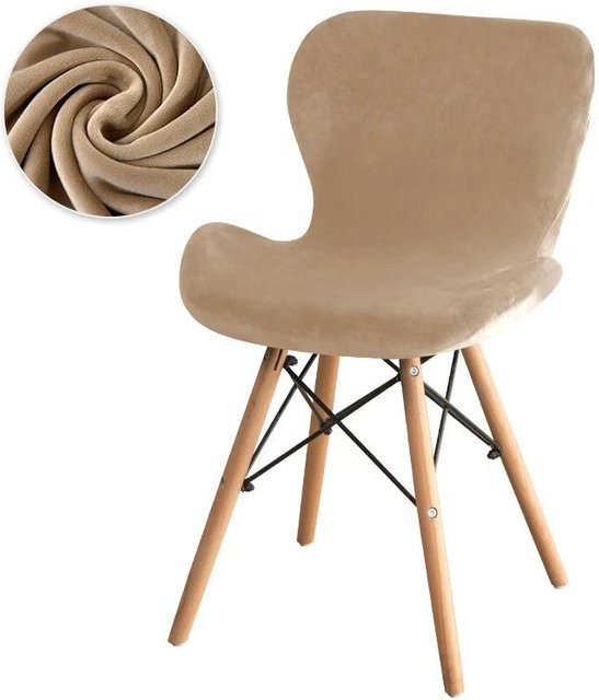 Yiran Furniture Schmetterlingsstuhlbezug aus Samt in Beige, dehnbarer Überwurf für Esszimmerhocker und Akzentstühle, waschbar - Bild 1