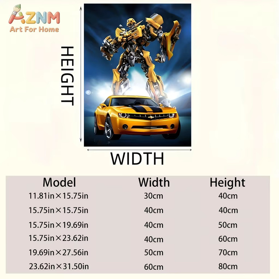 AZNM Transformers Bumblebee Camaro Rahmenlose Leinwand-Wandkunst, Gelber Roboter-Druck für Kinderzimmer und Spielzimmer - Bild 4