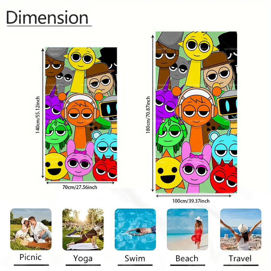 Strandtuch Ka Chen Muda SS-Sprunki II-Incredibox Alle Charaktere Multicolor, Weiches Mikrofaser-Badetuch für Kinder, Breite: 30 cm, Höhe: 60 cm - Bild 3