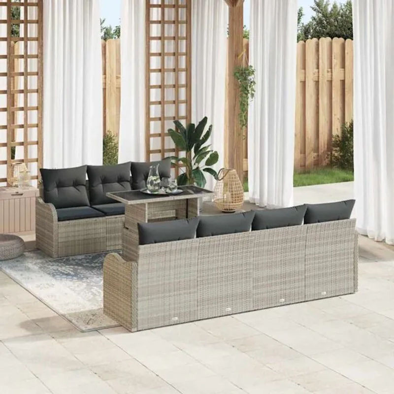 vidaxl Garten-Sofa-Set aus Poly-Rattan mit 8 Kissen in Hellgrau und modernem Design - Bild 1