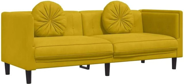 vidaXL 3-Sitzer Sofa aus Samt in Gelb mit Kissen und Massivholzrahmen, Breite: 193,5 cm, Tiefe: 77,0 cm, Höhe: 70,0 cm - Bild 1