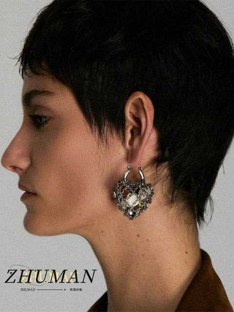 ZHUHE Herz-Ohrringe, Silber, Vintage, Damen - Bild 1
