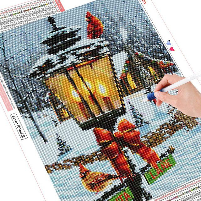 FIYO 5D Diamant Mosaik Set Winter Landschaft mit Vögeln, Full Square Diamant Stickerei als Heimdekoration, B/H: 30 x 30 cm - Bild 1