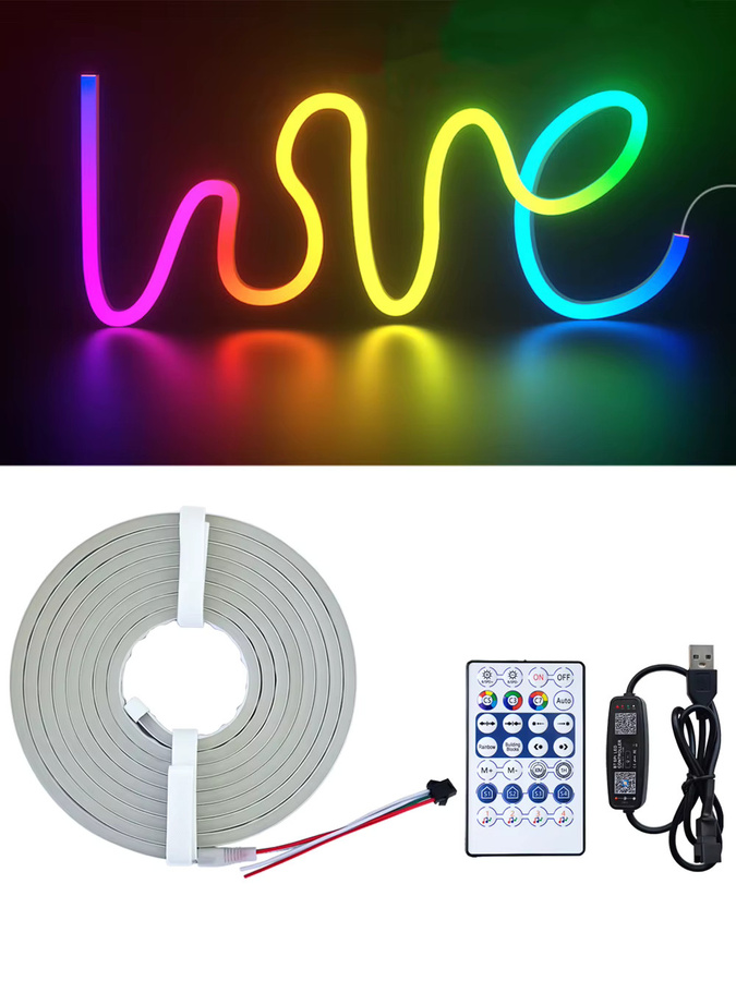 FUNZENXIN RGBIC Neon Flex LED Band, flexibles Silikon Gel Zeichen mit Bluetooth App-Steuerung und Fernbedienung, wasserdicht IP67, Multicolour - Bild 7