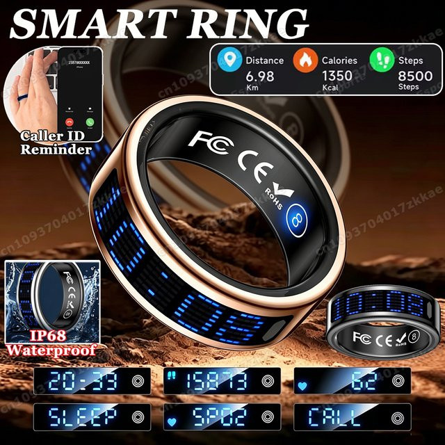 Ola Esporte Smart Ring mit Display in Gold: Fitness-Tracker mit Herzfrequenz, Blutdruck, SpO2, GPS und Schlafmonitor sowie Anruf-ID-Erinnerung - Bild 1