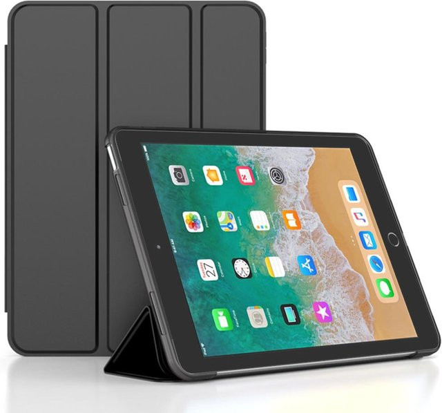 Schutzhülle für iPad 9.7 5. und 6. Generation mit Ständerfunktion und weicher Rückschale, Schwarz - Bild 1