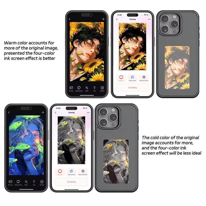 Zoeydam E-Ink NFC-Bildschirmanzeige mit 3,7 Zoll Display für iPhone 16 15 14 13 in Schwarz und Weiß mit drahtloser Übertragung und Vierfarben-Projektion - Bild 2