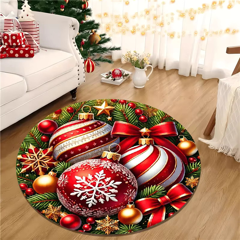 VIKAMA Runder Teppich mit Schleifenmotiv für Wohnzimmer, Schlafzimmer und Waschküche als Weihnachtsdekoration - Bild 3