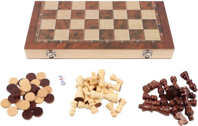 Fishine 3 in 1 Schach-Dame-Set, Strategiespiel, Holz - Bild 1