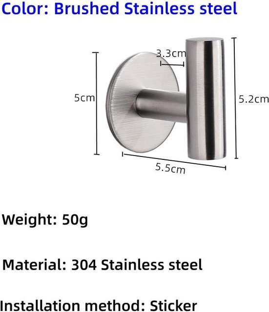 Selbstklebender Wandhaken von Love Home Garden aus Edelstahl in Silber für Badezimmer und Küche - Bild 1