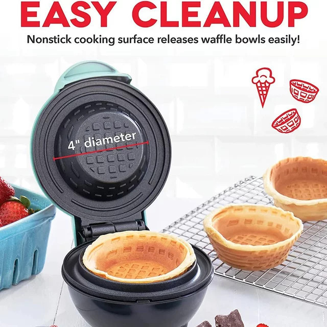Donirt Mini-Waffelschalen-Maker in Blau und Türkis für Eierkuchen, Eiscreme und Eierrollen - Bild 1