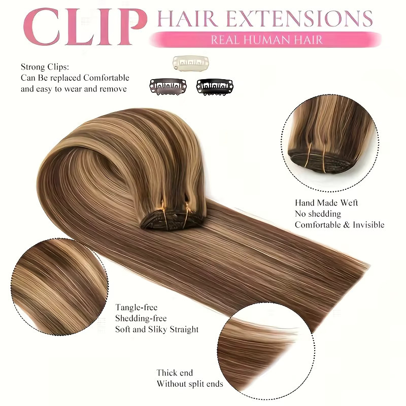 Honigblonde Clip-in-Haarverlängerungen aus Echthaar, gerade, 8 Stück, Damen - Bild 3