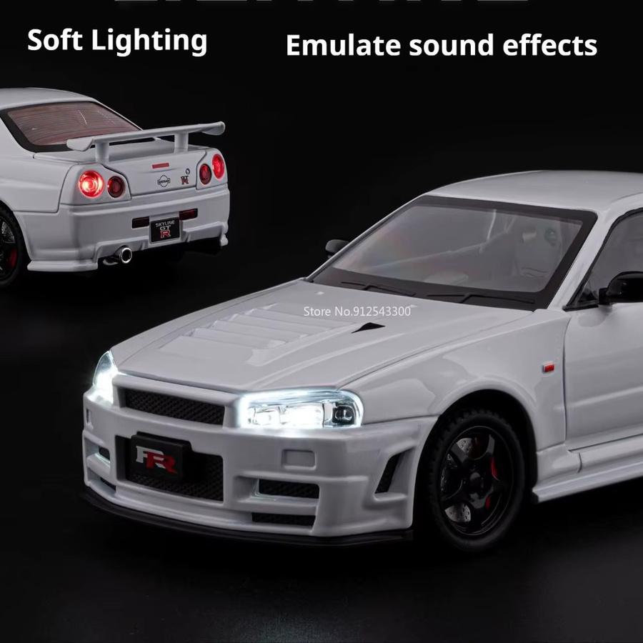 RMZ city GTR-R34 Sportwagen-Modell, 1:24 Maßstab, Metall, mit Sound und Licht - Bild 4