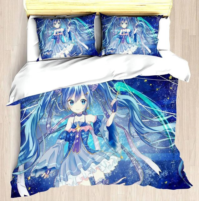 Hatsune Miku Anime Bettwäsche-Set aus Polyester mit Motiv, Blau, B/H: 135 x 200 cm - Bild 1