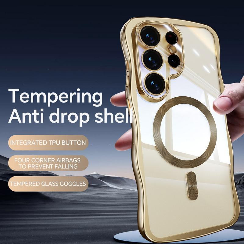 Chinatop-3c Magnetische Silikon-Handyhülle mit vergoldetem Wellenrahmen für Samsung Galaxy S24 Ultra S25 Ultra S26 Ultra und S24 Plus, Transparent mit Dunkelviolett - Bild 5