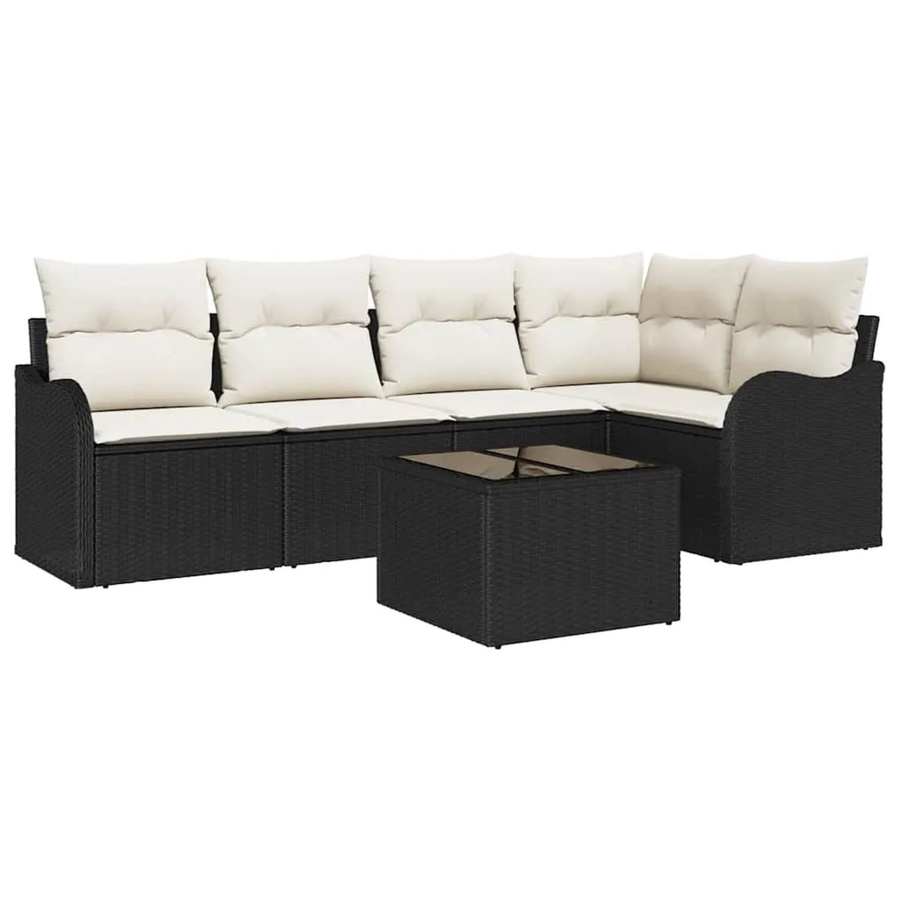 vidaXL Garten-Sofa-Set aus Polyrattan in Schwarz und Beige mit 6-teiliger L-Form, Kissen und Couchtisch für Terrasse und Balkon - Bild 2
