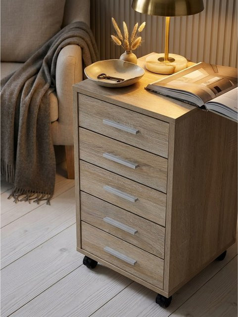 Rollcontainer aus Holz von KADIMA DESIGN mit 5 Schubladen in Braun, B/T/H: 33 x 38 x 63 cm - Bild 1