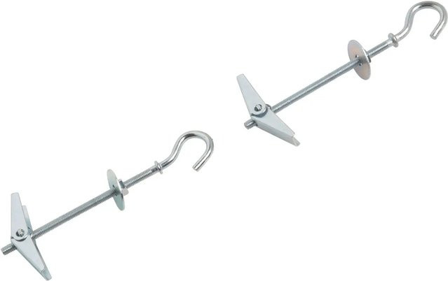 LUX-TOOLS Federklappdübel aus Stahl mit gebogenem Haken für Gipskarton, Farbe: Silber, Durchmesser: 4 mm, Länge: 100 mm, 2 Stück - Bild 1
