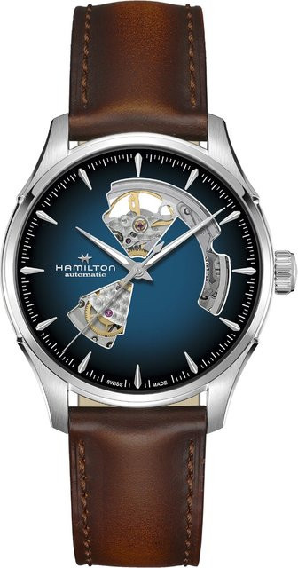 Hamilton Armbanduhr Jazzmaster Open Heart, Automatik, Edelstahl, Blau, Leder, 40 mm, Herren - Bild 1