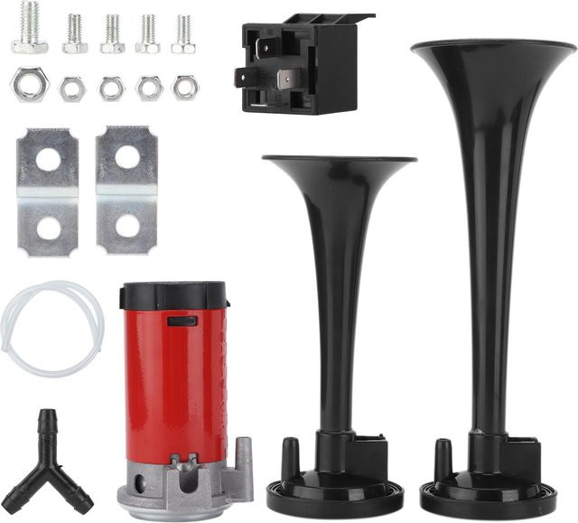 Koogeelife Auto Doppeltonhorn DC 12V 130dB Schwarz für Wohnmobile Lieferwagen Traktoren Motorräder und UTVs - Bild 1