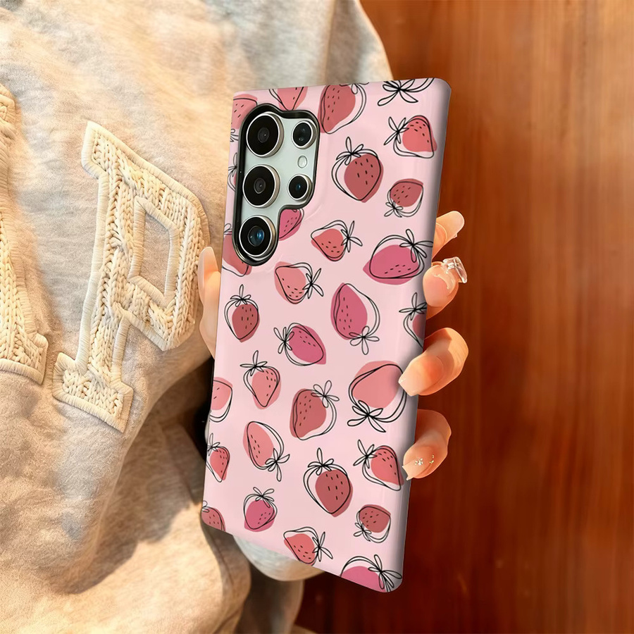 Stoßfeste doppellagige Handyhülle mit Erdbeer-Line-Art für Samsung Galaxy S25 Ultra, S24 und S23 Ultra Plus in Pink - Bild 2