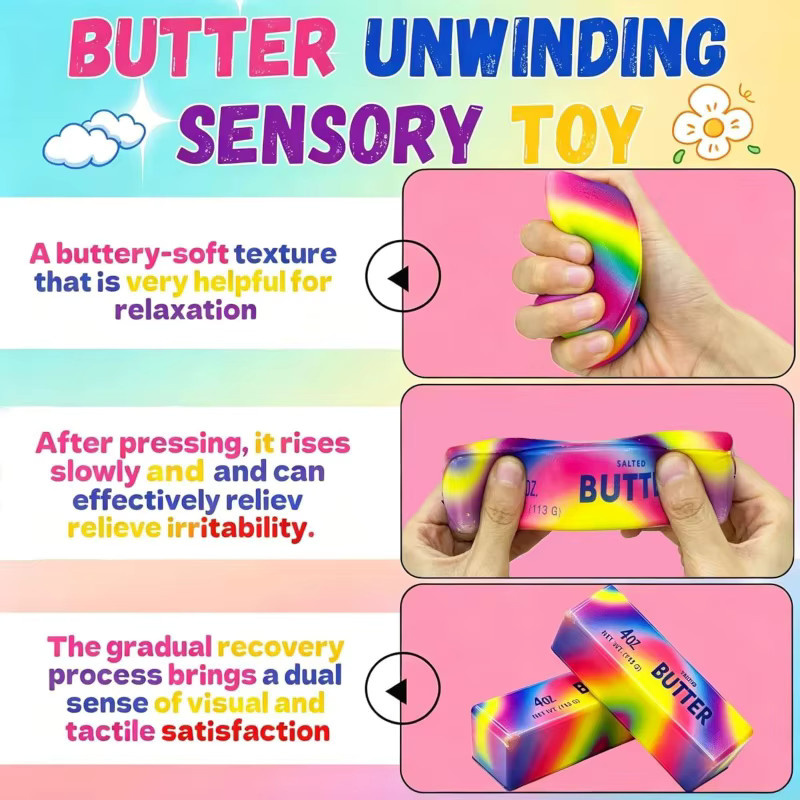 GSF Regenbogen-Butter-Squishy-Fidget-Spielzeug, realistischer Butter-Stick, weich, langsam aufsteigend - Bild 2