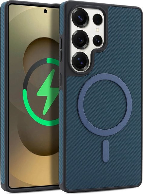 Samsung Business Carbonfaser-Leder-Textur Hülle für Galaxy S26 S25 S24 S23 Ultra Plus mit starken Magneten und Ladefunktion in Orange - Bild 1