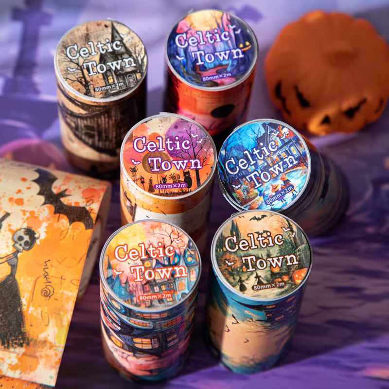 Celtic Town Series Halloween Washi Tape Dekorationsband für Scrapbook und DIY Projekte, Mehrfarbig, 2 m pro Rolle - Bild 3