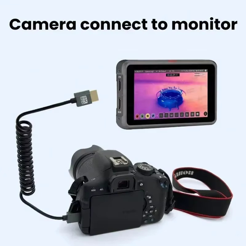 BSN HDMI 2.1 Spiralkabel in Schwarz mit 8K UHD Unterstützung und 90 Grad Winkel für Laptop, PC, Monitor und HDTV - Bild 5