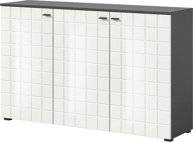 Inn.Furn Sideboard Hakon 3-türig in Weiß und Grau Hochglanz mit geometrischem Design, Breite: 138 cm - Bild 1