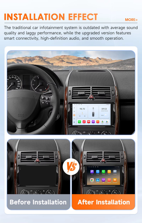 OSSURET 2-DIN Autoradio mit Android Auto und Apple CarPlay, 4G, Bluetooth und 360 Kamera für Mercedes Benz W164 W169 W245 B200 W906 Sprinter W639 Vito, Schwarz - Bild 2