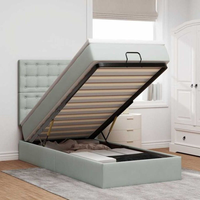 vidaxl Ottoman Polsterbett mit Matratzen und LED in Hellgrau aus Samt, B/T: 100 x 200 cm - Bild 1