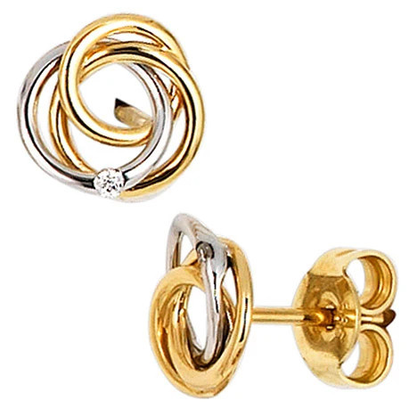 Colfem Ohrstecker Knoten verschlungen, 585 Gold bicolor, 2 Diamanten - Bild 1