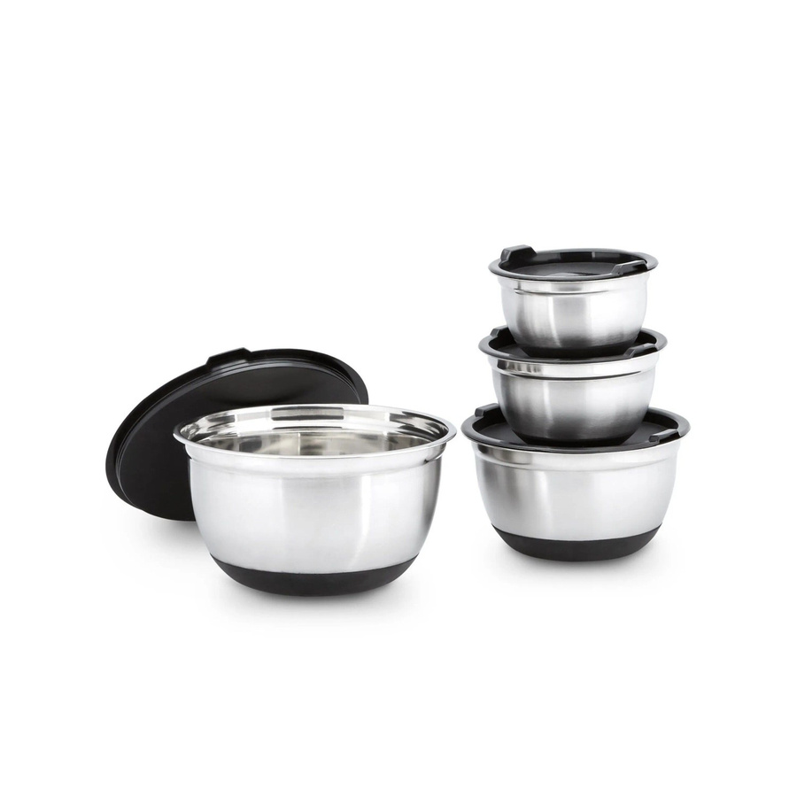 Relaxdays 4er Schüssel Set aus Edelstahl mit Deckel in Silber, B/T/H: 25,5 x 25,5 x 14,5 cm - Bild 2