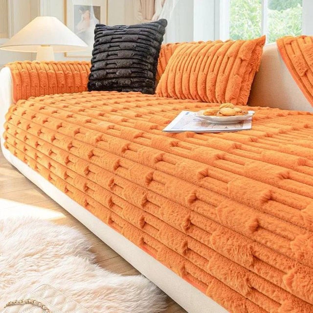 Sofakissen aus Kaninchenplüsch von Your Warm Home in Orange, quadratisches Sitzkissen für den Winter, B/B: 70 x 70 cm - Bild 1