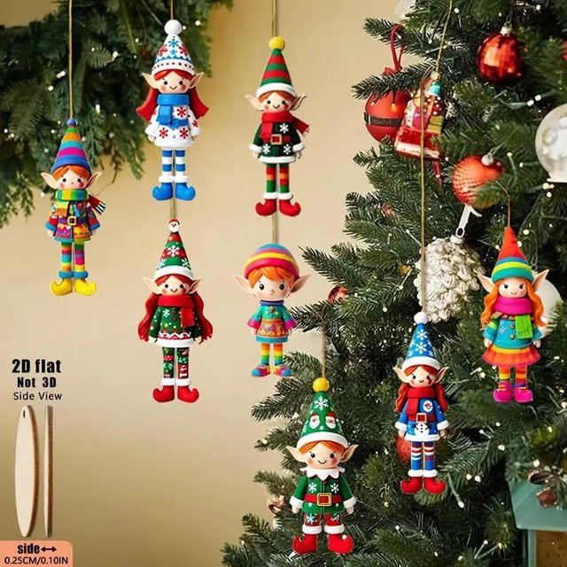 ZQNYCY Weihnachts Holz Anhänger mit Elfen und Engeln in Multicolor als 2D Hängende Ornamente für deine Dekoration - Bild 1