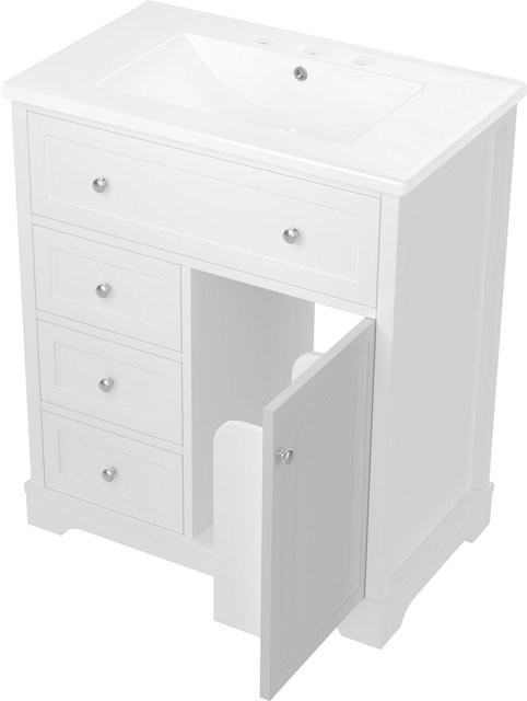 NK Space Badezimmer-Standschrank mit Waschbecken in Weiß, B: 76 cm, T: 46 cm, H: 87 cm - Bild 1