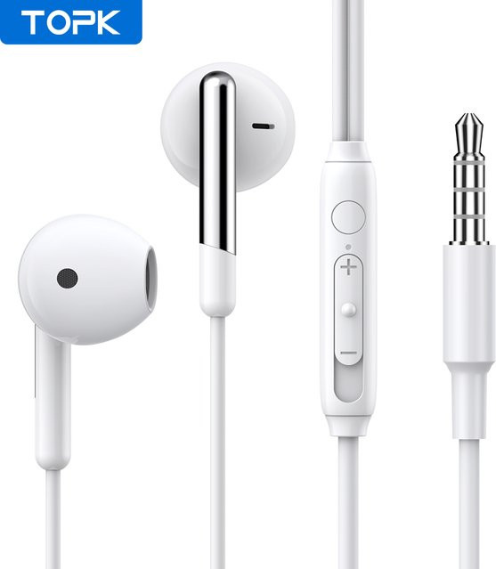 Topk In-Ear Kopfhörer mit Mikrofon und Lautstärkeregler, 3,5 mm Klinkenanschluss, Universal für iPhone und Android - Bild 1