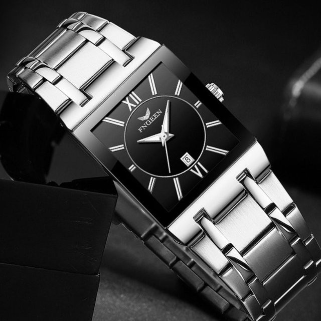 Fngeen Armbanduhr Quarz, Edelstahl, Gold, Herren, Datum, Rechteckig - Bild 1