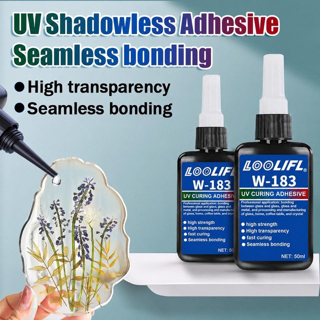 LOOLIFL W-183 UV-Kleber transparent, 50ml UV-härtender Klebstoff für Kristallglas, Metall und ABS - Bild 1