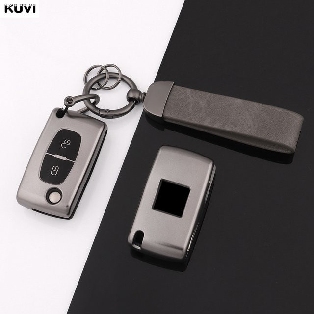 Kuvi TPU-Schlüsselhülle für Citroen C-Crosser C3 C4 Picasso Berlingo und Peugeot Partner Tepee 207 307 308 407, 3-Tasten, Grau - Bild 1