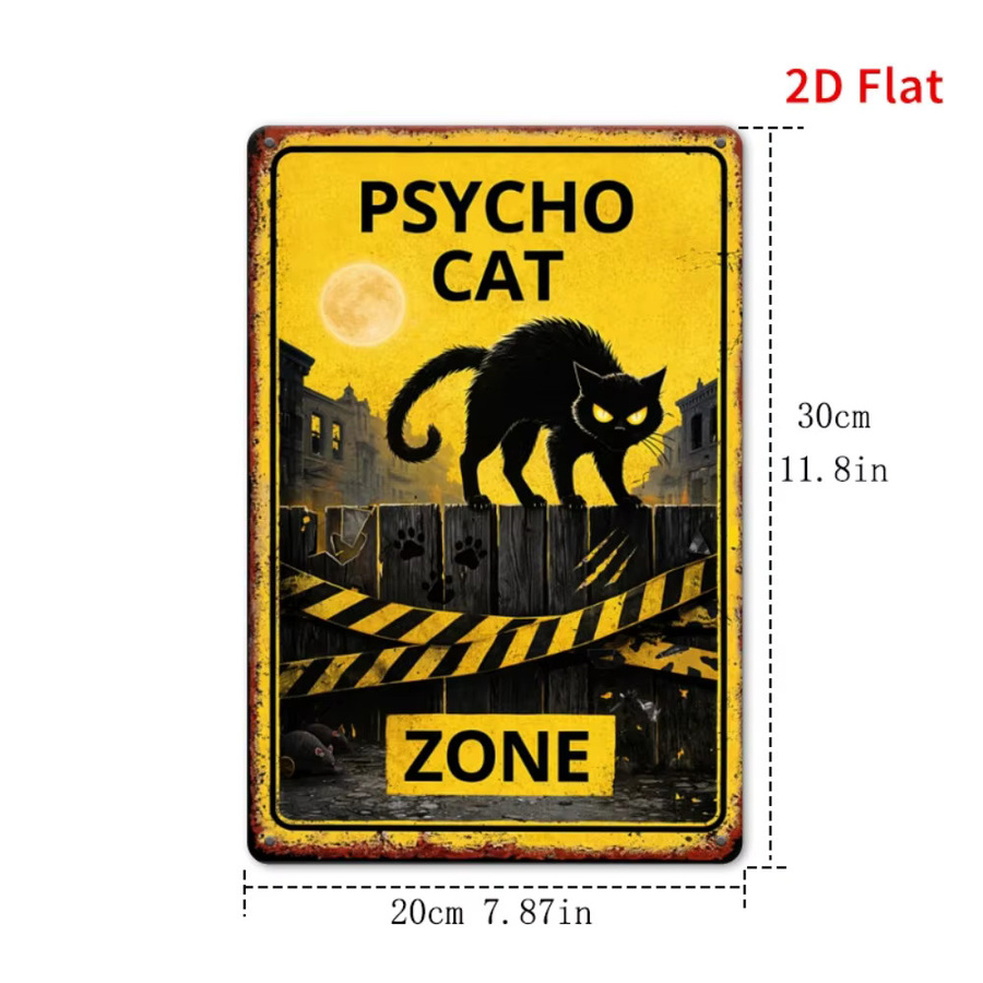 CIFBUY Halloween Psycho Cat Metall-Wandschild, rustikale Eisenkunstdekoration in Gelb, B: 30,0 cm, H: 20,0 cm - Bild 2