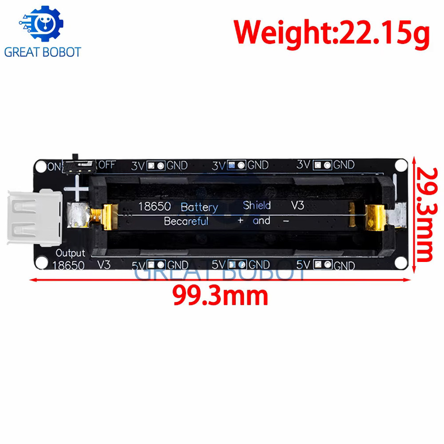 baishundianzi 18650 Lithium-Batterie-Shield V8 Mobile Power Erweiterungsplatine in Schwarz mit Micro-USB für Arduino ESP32 ESP8266 (5V 3A, 3V 1A) - Bild 2