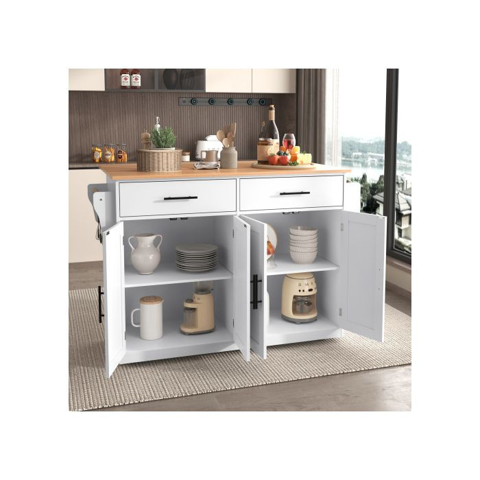 MUVOE Esszimmerwagen mit klappbarem Tablett und integriertem Stauraum, Weiß, B: 120 cm, T: 46-70 cm, H: 91 cm - Bild 2