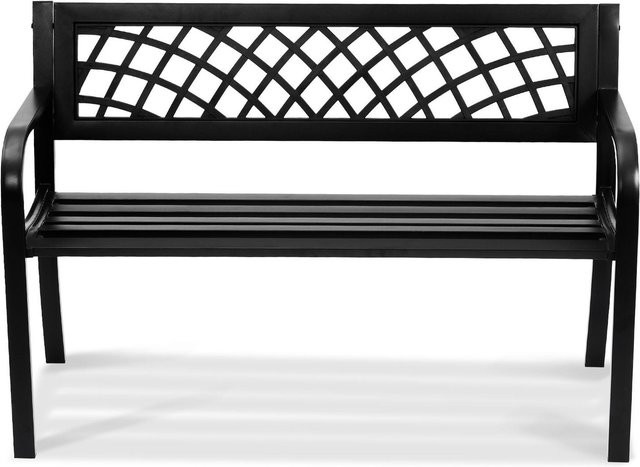 Gartenbank aus Metall mit Rückenlehne und Armlehnen in Schwarz für Garten und Terrasse, Buying Solutions, MB, B/T/H: 116,3 x 45,8 x 76,2 cm - Bild 1