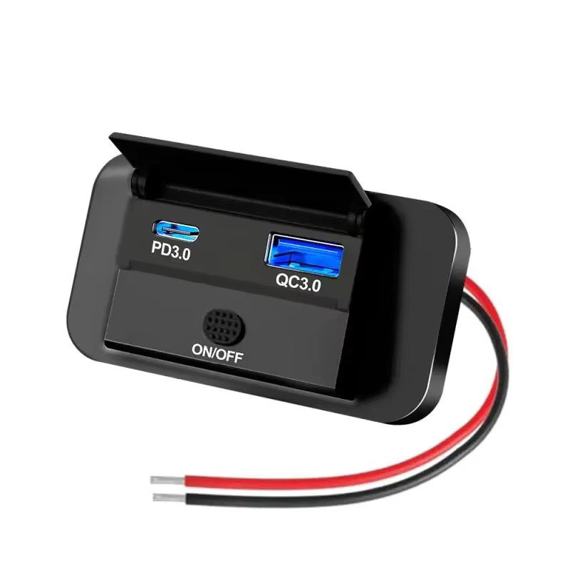 kebidumei 12V USB-Steckdose mit Typ C PD 55W und QC3.0 36W Schnellladebuchse, Schwarz, mit Netzschalter und wasserdichter Abdeckung für Motorräder und Wohnmobile - Bild 7