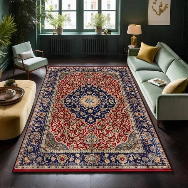 Traditioneller orientalischer Perserteppich von Lodestar in Rot und Marineblau, maschinengewebter Blumenteppich aus Polyester, B/B: 60 x 40 cm - Bild 1