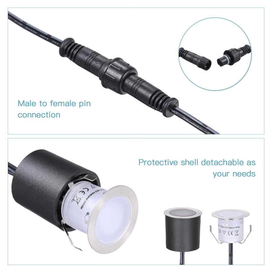 TOMTOP JMS 16er Set LED Einbauleuchten für den Außenbereich, IP67 wasserdichte Bodeneinbauleuchten in Schwarz, Warmweiß, DC12V Niederspannung für Garten und Terrasse - Bild 2