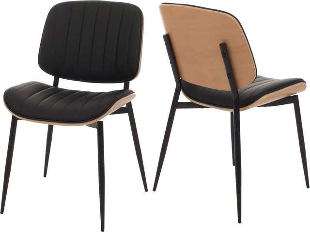 2er-Set MCW Esszimmerstuhl O44 aus Bugholz und Kunstleder in Natur und Schwarz - Bild 1
