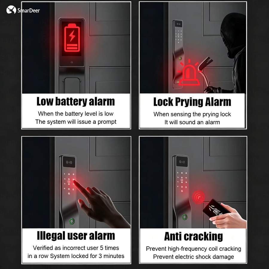 SmarDeer 3D Face Palm Vein Smart Lock in Schwarz mit biometrischem Fingerabdruck, App-Steuerung, Fernbedienung und temporärem Passwort für schlüssellosen Zugang und Heimsicherheit - Bild 5